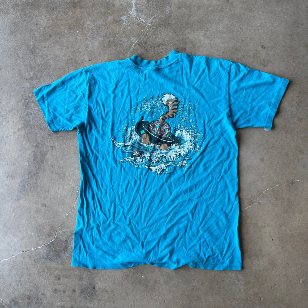 VINTAGE 90S FUNNY LAKE TAHOE CAT T-SHIRT DOUBLE SIDED GRAPHIC MENS LARGE - Picture 3 of 6